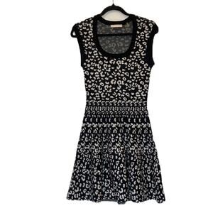 Rebecca Taylor Black & White Cheetah Leopard Print Sweater Dress Size S